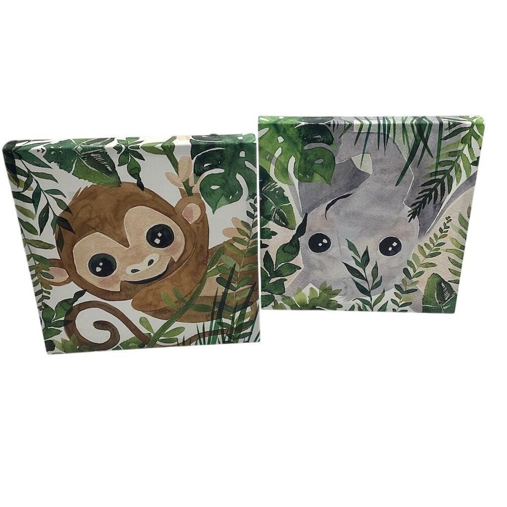 Safari Animal Nursery Wall Art‎ Set of 2 Canvas Prints 12"x12"